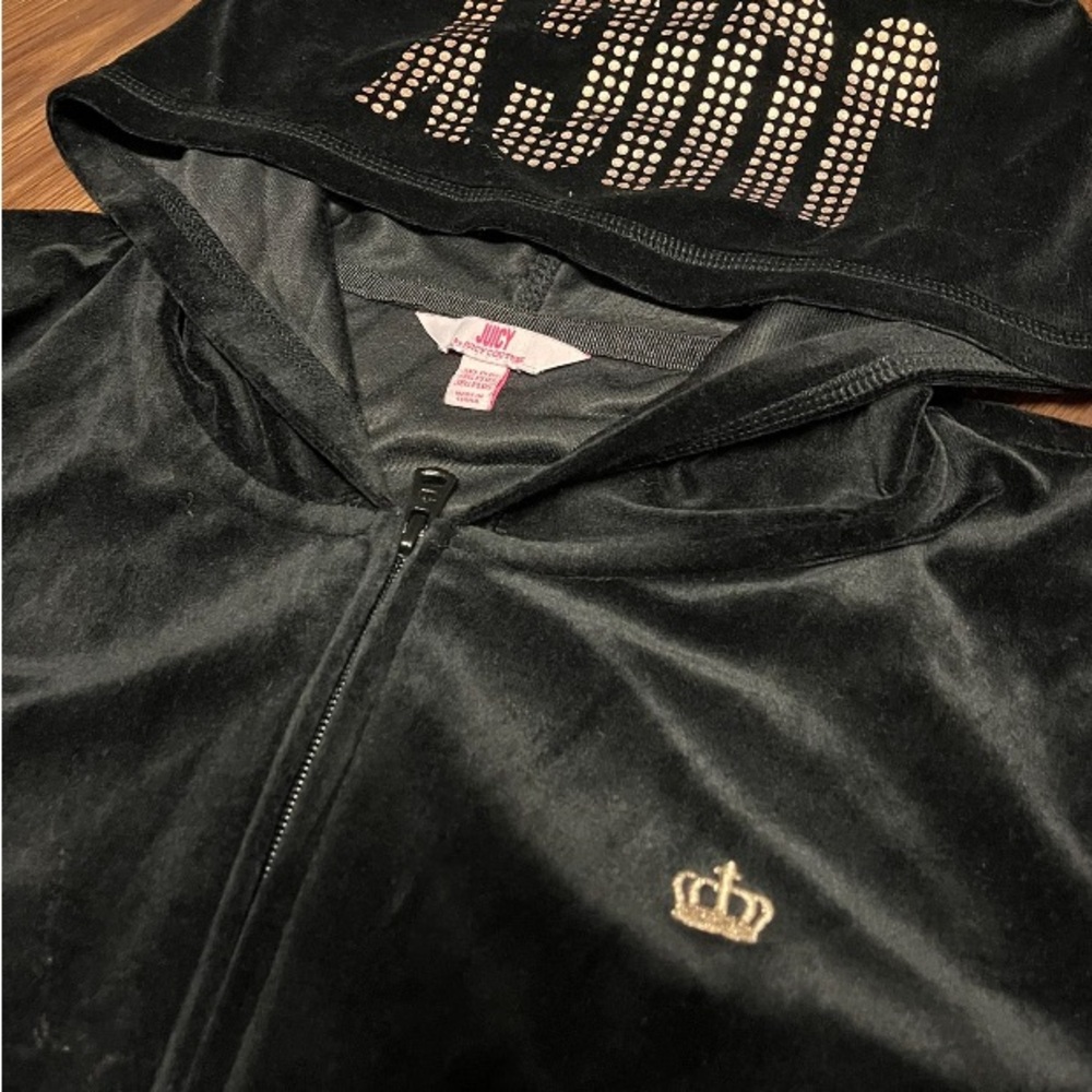 JUICY COUTURE  BLACK VELOUR TRACK HOODIE JACKET